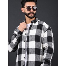 Erkek Slim Fit Siyah Beyaz Kareli Oduncu Gömlek