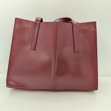 Nuba Bag Bordo Suni Deri 3 Bölmeli 2 Saplı Omuz Çantası