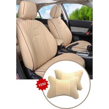 Automod Chevrolet Aveo Koltuk ve Kılıf Uyumlu Bej Yastık - 2 Adet Set - Deri Model