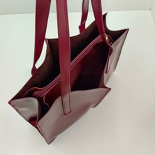 Nuba Bag Bordo Suni Deri 3 Bölmeli 2 Saplı Omuz Çantası