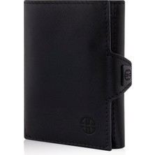 Trusador Verona Siyah Fermuarlı Unisex Hakiki Deri Rfid Korumalı Minimalist Bozuk Paralık Cepli Erkek Kadın Mini Cüzdan Hediye