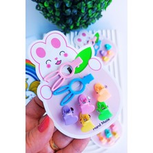 Nisan Kids Kız Çocuk Renkli Tavşan ve Yıldız Figürlü Kart Toka Seti(2 Pens 5 Mandal)