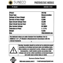 Suneco 245 Watt Halfcut Monokristal Solar Güneş Paneli A Sınıf 12 Volt 205 230 watt