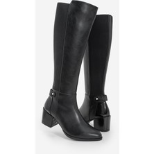 Marjin Kadın Fermuarlı Günlük Klasik Topuklu Çizme Aret Siyah