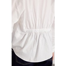 Beyaz Reglan Kollu Beli Lastik Detaylı Poplin Gömlek