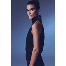 Sateen Kolsuz Parlak Bluz - Siyah