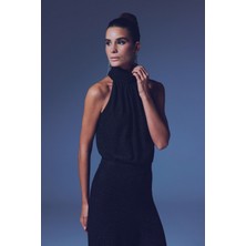 Sateen Kolsuz Parlak Bluz - Siyah