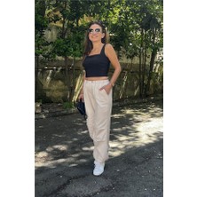 Paçası Beli Lastikli Gabardin Pantolon