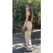 Paçası Beli Lastikli Gabardin Pantolon