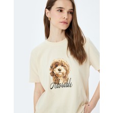 Koton Köpek Baskılı Kısa Kollu Bisiklet Yaka T-Shirt