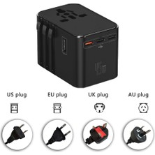 45W Şarj Cihazı ve 2x USB ve 3x Type-C Girişli Universal Seyahat Adaptörü, Priz Dönüştürücü 200'DEN Fazla Ülke ile Uyumlu, Abd, Ingiltere, Aus, Ab