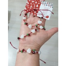 Funny Takı Üç Adet Yılbaşı Kartlı Küçük Gül ve Kristal Boncuklu Yılbaşı Bileklik
