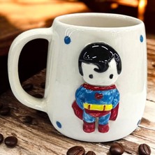 Boni Bon Collection Design 3D Kabartma El Yapımı Seramik Superman Kupa Bardak 400 ml