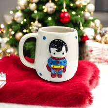 Boni Bon Collection Design 3D Kabartma El Yapımı Seramik Superman Kupa Bardak 400 ml