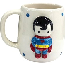 Boni Bon Collection Design 3D Kabartma El Yapımı Seramik Superman Kupa Bardak 400 ml