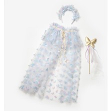 Le Mabelle Mavi  Kelebek Aplikeli Kız Çocuk Pelerin Asa Taç Set