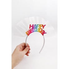 Beyaz  Tüllü Happy Birthday Kız Çocuk Taç
