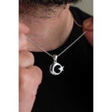 TMT Silver 18 mm Gümüş Ay Yıldız Bayrak Erkek Kolye