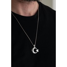 TMT Silver 26 mm Gümüş Ay Yıldız Bayrak Erkek Kolye