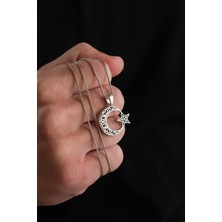 TMT Silver 23 mm Gümüş Ay Yıldız Bayrak Eskitme Işlemeli Erkek Kolye