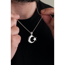 TMT Silver 26 mm Gümüş Ay Yıldız Bayrak Erkek Kolye
