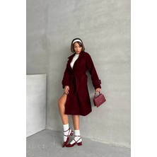 Neşeli Butik Kadın Astarlı Bordo Ithal Kaşe Kaban NBG048