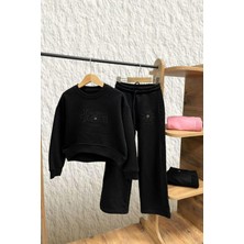 Miniğimin Cicileri Blom Nakış Detaylı Kız Çocuk takım - Siyah