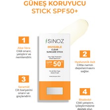 Sinoz SPF50+ Nemlendirici ve Yatıştırıcı Yüksek Korumalı Şeffaf Stick Güneş Kremi 15 gr