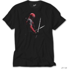 Z Zeplin Deadpool Kılıçlı Siyah Tişört