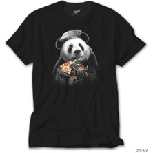 Z Zeplin Panda Pizza Siyah Tişört