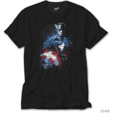 Z Zeplin Captain America Stencil 2 Siyah Tişört