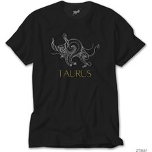 Z Zeplin Boğa Burç Retro Siyah Tişört