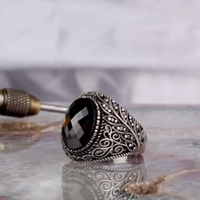 Takı925 Oval Model 925 Ayar Gümüş Zirkon Taşlı Erkek Yüzük