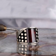 Takı925 Kırmızı Renk Zirkon Taşlı Model 925 Ayar Gümüş Erkek Yüzük