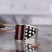 Takı925 Kırmızı Renk Zirkon Taşlı Model 925 Ayar Gümüş Erkek Yüzük