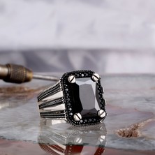 Takı925 925 Ayar Gümüş Siyah Zirkon Taşlı Model Erkek Yüzük