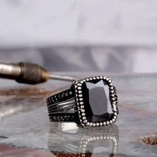 Takı925 925 Ayar Gümüş Syah Zirkon Taşlı Model Erkek Yüzük