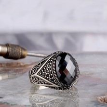 Takı925 925 Ayar Gümüş Siyah Zirkon Taşlı Model Erkek Yüzük