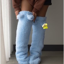 Özgüner Oyuncak Kulaklı Peluş Çorab Welsoft Diz Üstü Oda Çorabı Kışlık Uyku Çorabı Ayak Isıtıcı Uzun Çorap