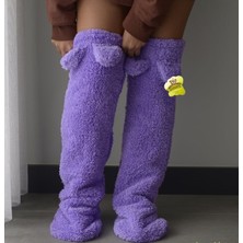 Özgüner Oyuncak Kulaklı Peluş Çorab Welsoft Diz Üstü Oda Çorabı Kışlık Uyku Çorabı Ayak Isıtıcı Uzun Çorap