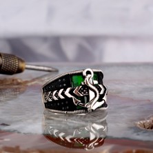 Takı925 Deniz Çapası Model Yeşil Zirkon Taşlı Gümüş Yüzük