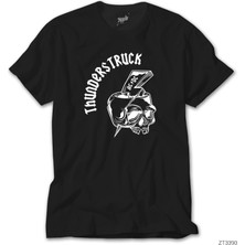 Z Zeplin Ac Dc Thunderstuck Skull Siyah Tişört