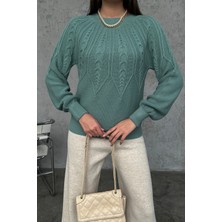Nosia Fashion Italyan Kollu Saç Örgü Desenli Kadın Triko Kazak