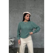 Nosia Fashion Italyan Kollu Saç Örgü Desenli Kadın Triko Kazak