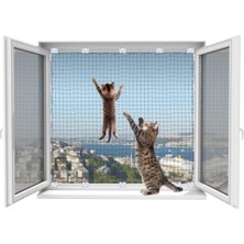 Mediterian Çift Kanatlı Pencere Güvenlik Ağı, 110x140 cm, Kedi Koruma Sistemi