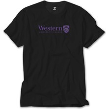 Z Zeplin Western University Purple Logo Siyah Tişört