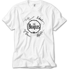 Z Zeplin The Beatles Üyelerinin Imzaları Beyaz Tişört