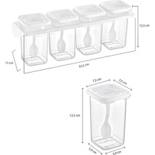 Codemfire 4'lü Kaşıklı, Yapışkanlı, Standlı 400ML Baharatlık Seti Beyaz