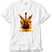 Z Zeplin Classic Guitar Yellow Fire Beyaz Tişört