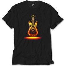 Z Zeplin Electro Guitar Fire Siyah Tişört